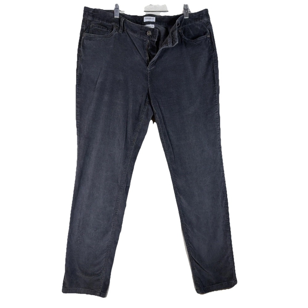 Liz Claiborne Gray Pants Womens 14 Corduroy Classic Fit Skinny Charcoal 5-Pocket